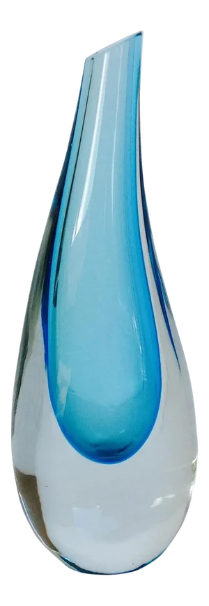 Vintage C.1970's Italian Hand-Blown Sinuous Murano by Alessandro Mandruzzato - Cerulean Blue & Clear Undulating Vase