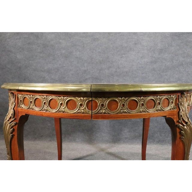Superb Bronze Mounted French Louis XV Style Round Dining Table 3 Leaves For Sale - Image 14 of 16