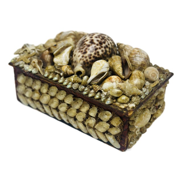 Antique Shell Art Jewelry Box For Sale