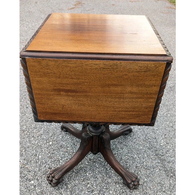 Antique Empire Sewing Work Table by Hersee Furniture Flame Mahogany Drop Leaf For Sale - Image 4 of 13