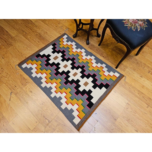 Off-white Vintage Navajo Rug, Eye Dazzler Pattern, Wool & Cotton, Native American Wall Art, 3x4 For Sale - Image 8 of 12