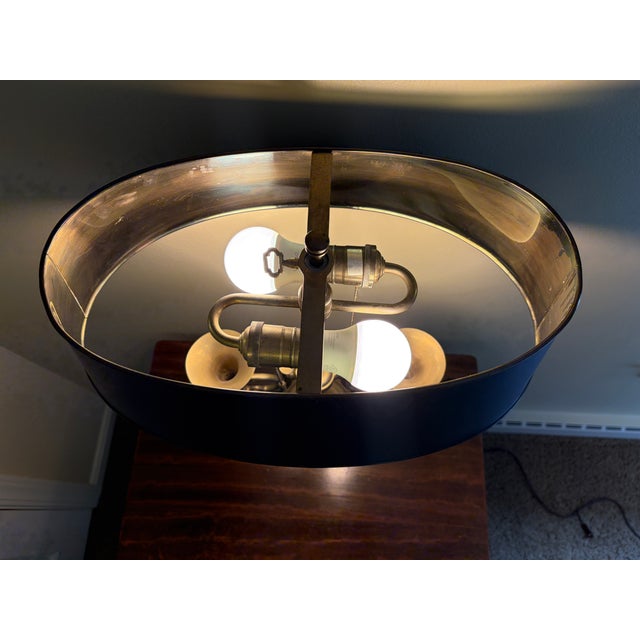 Mid 20th Century English Country Brass Horn Bouillotte Lamp With Black Tole Shade For Sale - Image 12 of 13