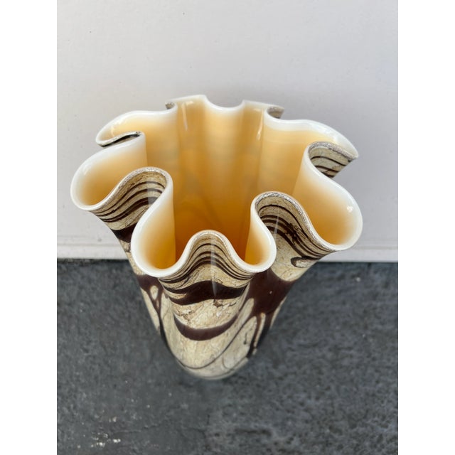 Vintage 20th Century Krosno Jozefina Poland Handcrafted Ruffled Vase