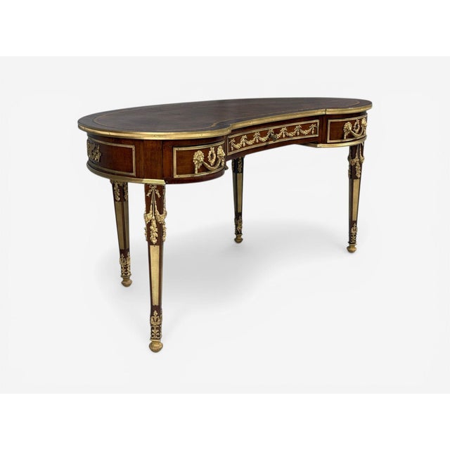 Guillaume Grohé, Kidney Shaped Desk and Chair, Leather, Bronze, France, 19th C. For Sale In New York - Image 6 of 18