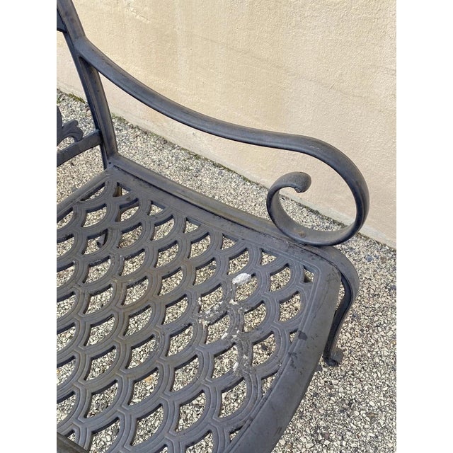 Cast Aluminum Mediterranean Tuscan Scrolling Garden Patio Club Chairs - A Pair For Sale - Image 11 of 12