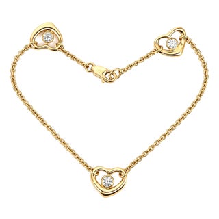 Elsa Peretti 18k Yellow Gold Diamond Heart Bracelet For Sale