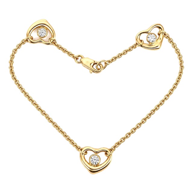 Elsa Peretti 18k Yellow Gold Diamond Heart Bracelet For Sale