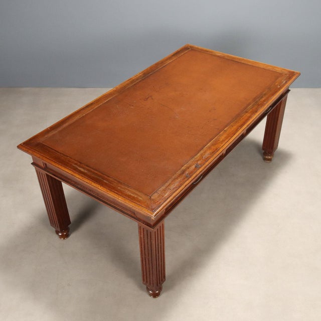 Walnut Desk with Brown Leather Insert, Italy For Sale - Image 9 of 11