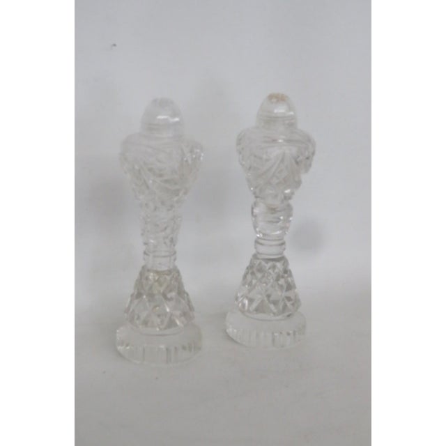 1940s Bohemian Crystal Salt and Pepper Shaker Pair of 2 Pedestal Base Cut Glass For Sale - Image 9 of 12
