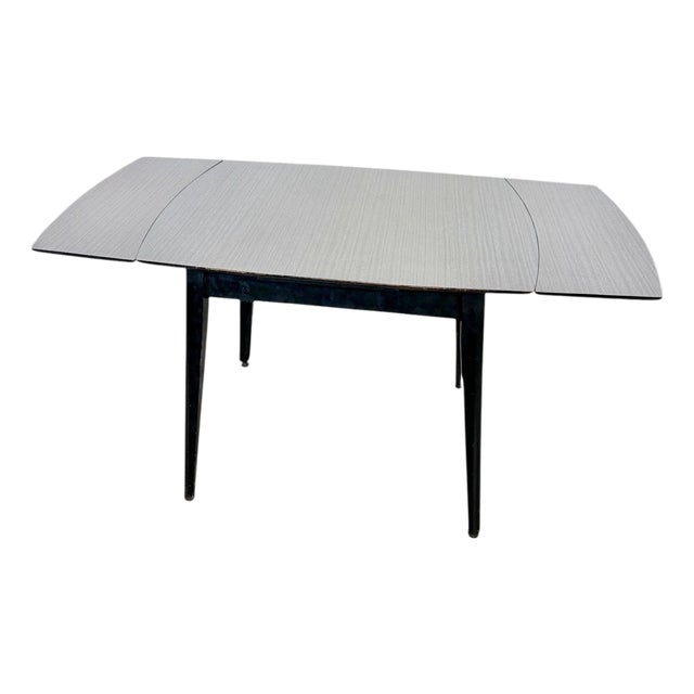 Mid-Century Modern Space Age Black & White Formica Draw Leaf Extending Dining Table For Sale