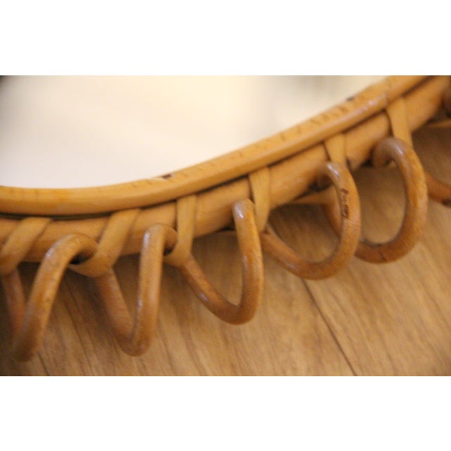 Tan Round Wall Mirror in Rattan and Bamboo, 1960s For Sale - Image 8 of 14