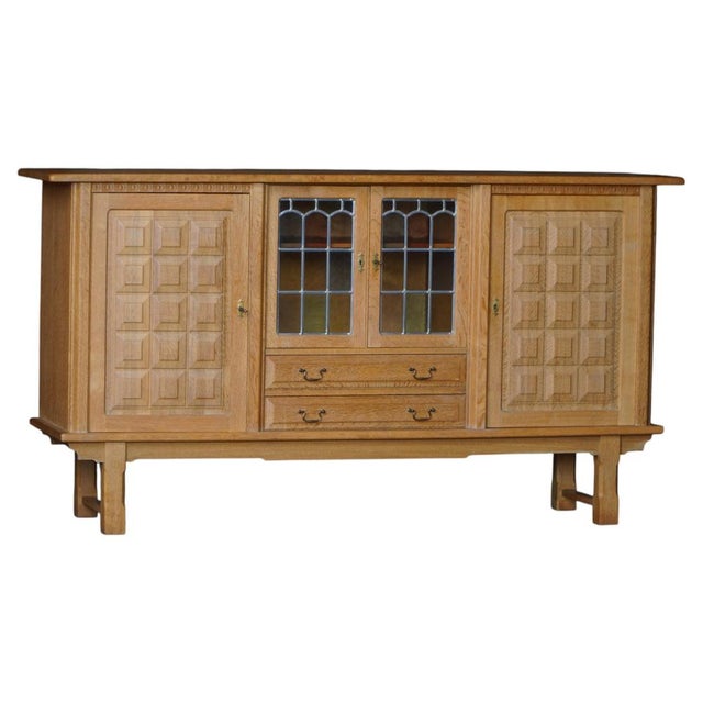 Danish Oak Sideboard with Leaded Glass Doors by Henning Kjærnulf, Denmark, 1960s For Sale - Image 18 of 18