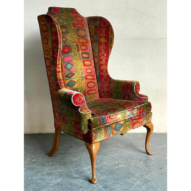 Drexel Heritage Vintage Boho Drexel Wingback in Jack Lenor Larsen Velvet For Sale - Image 4 of 12