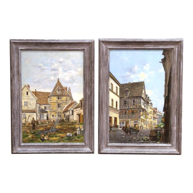 Pair of 19th Century Rouen Oil Paintings Attributed to Torello Ancillotti For Sale