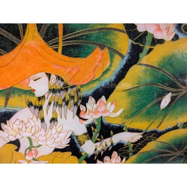 Set of 4 Vintage Vietnamese Lacquer Enamel Cloisonne Sơn Mài Paintings in the Style of Ting Shao Kuang For Sale - Image 4 of 15