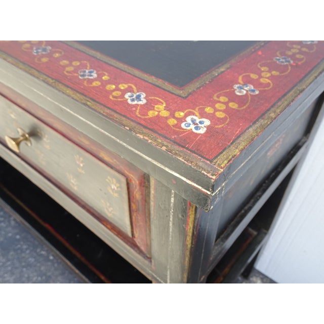 Vintage French Country Red Floral Console Table W a Floral Shelf For Sale - Image 12 of 16