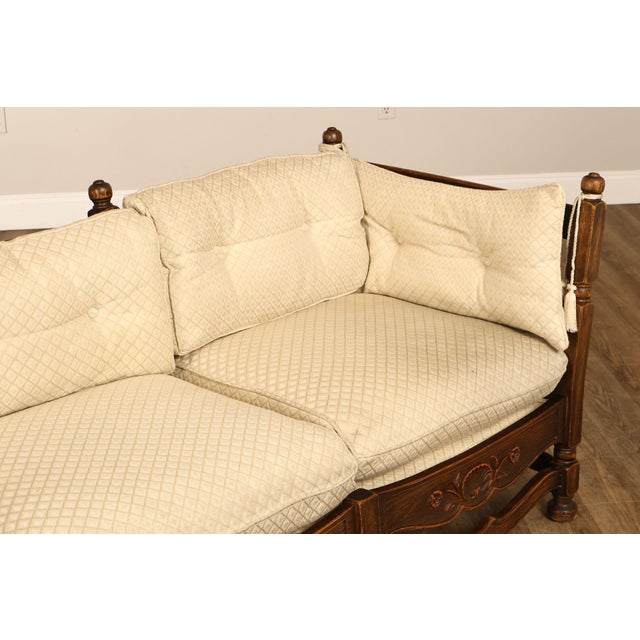French Country Style Carved Oak Frame Three Seat Sofa For Sale In Philadelphia - Image 6 of 18