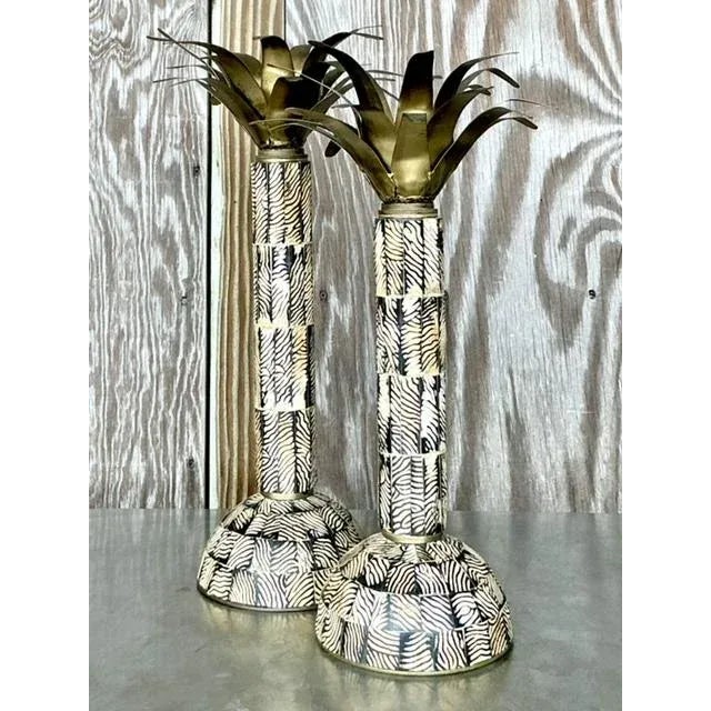 Vintage Boho Brass and Coconut Shell Candlesticks - Set of 2 For Sale - Image 4 of 9