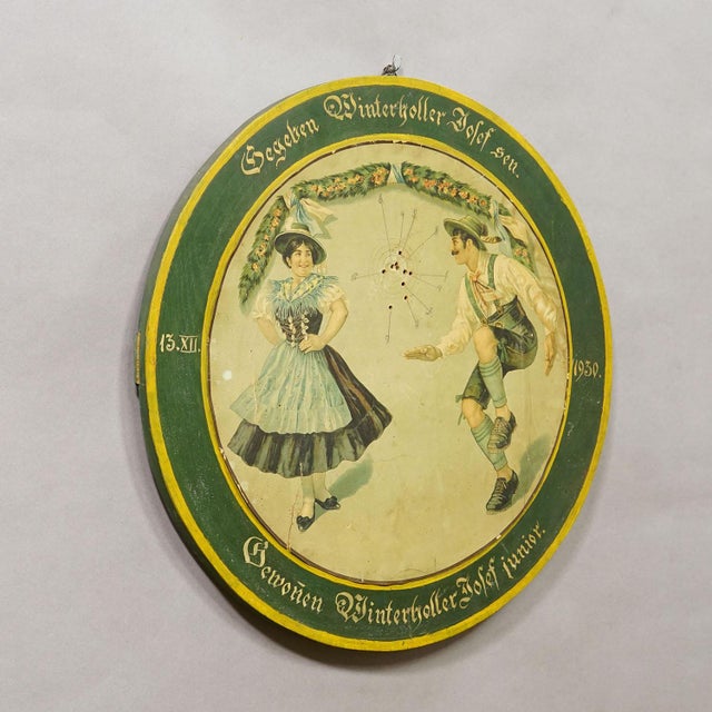 Antique Honor Target with Bavarian Dancing Couple, Germany 1930 Item e8150 An antique commemorative shooting target dating...