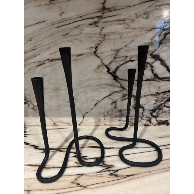 1990s Hand Forged Hammered Candle Holder, Pair For Sale - Image 5 of 5