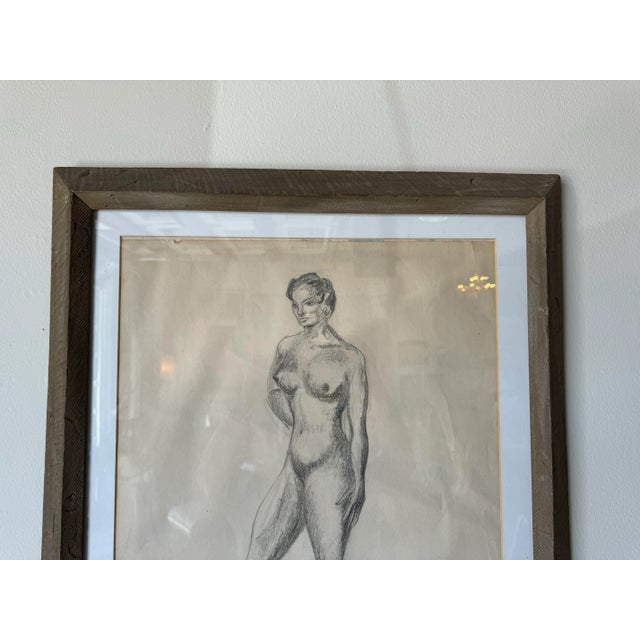 1970's James Battle " Standing Nude" Charcoal on Paper Drawing For Sale In Miami - Image 6 of 12