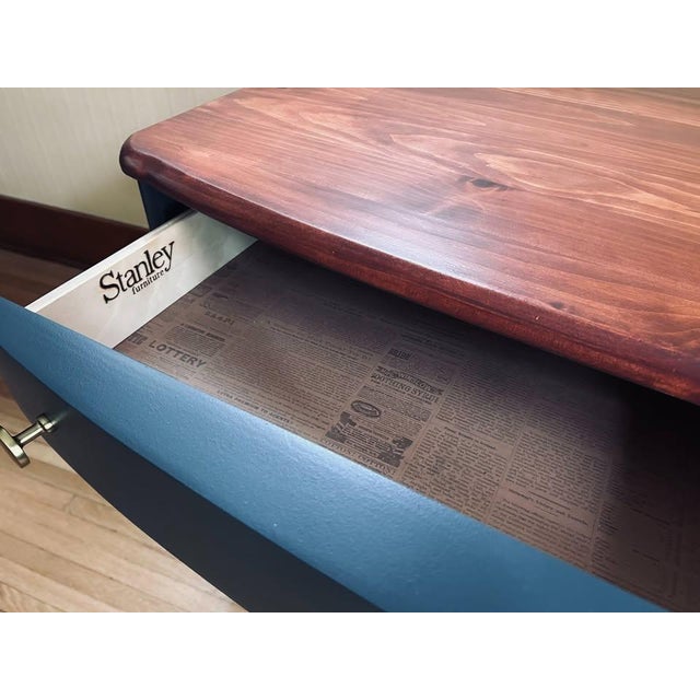 1970s Restored Vintage Stanley Furniture Desk — Walnut-Stained Top, Charcoal Gray, Brass Hardware For Sale In Columbus - Image 6 of 9