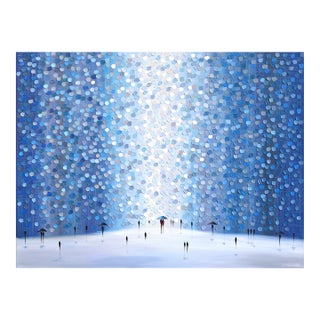 Rainy Mood - Original Blue Tone Figurative Abstract Textured Impasto Oil Painting by Ekaterina Ermilkina For Sale