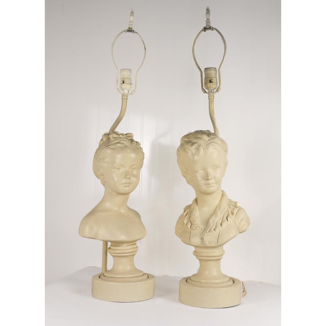 Neoclassical Vintage Cast Plaster Busts Louise & Alexandre Brongniart Lamps Reproductions - a Pair For Sale - Image 3 of 12