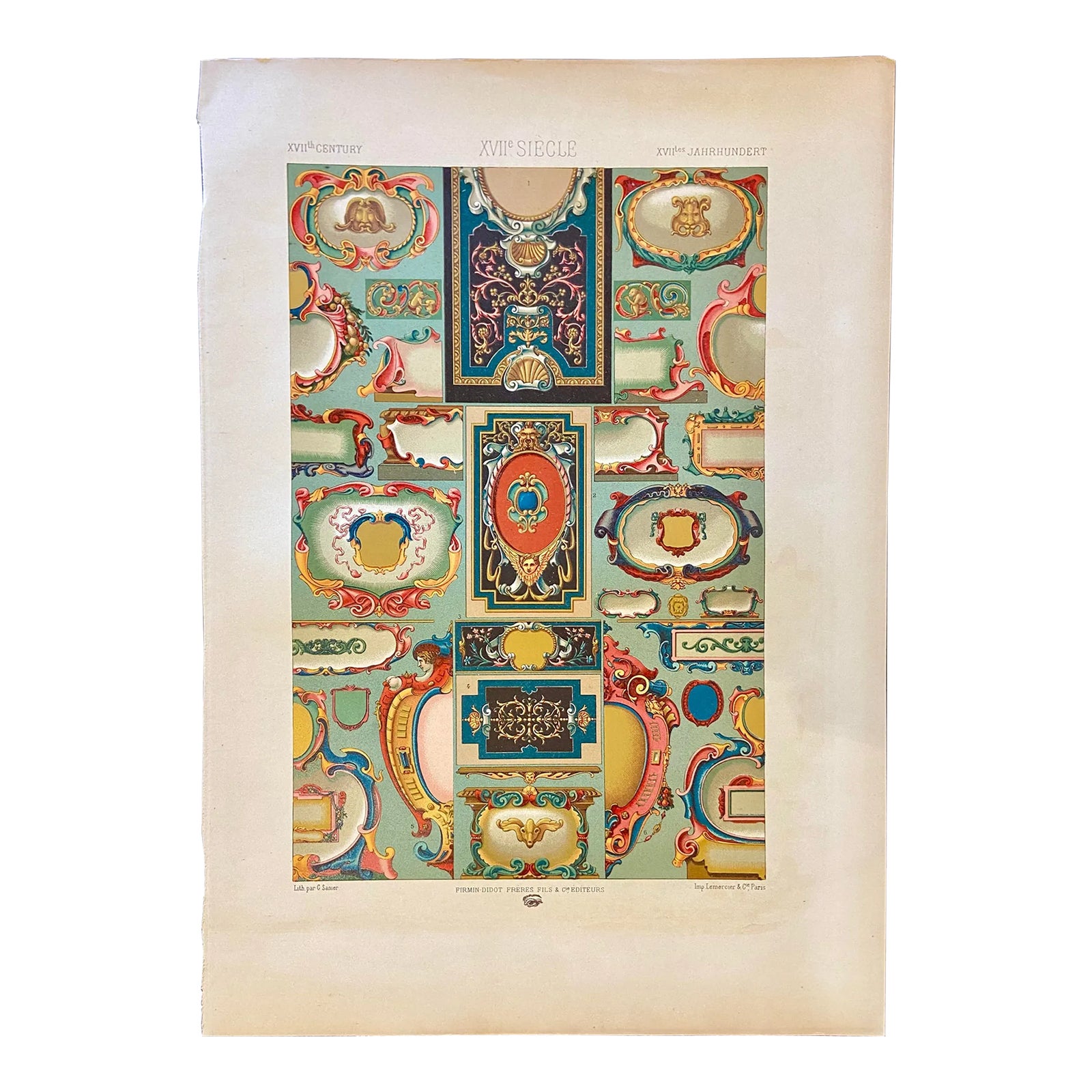 1870 French Decorator Print, XVII Siecle, Auguste Racinet | Chairish