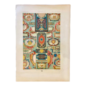 1870 French Decorator Print, XVII Siecle, Auguste Racinet