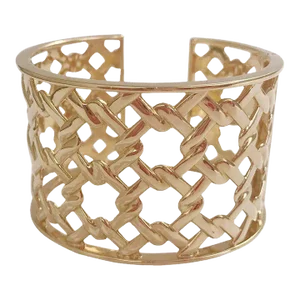 Christina Addison Basket Weave Yellow Gold Hinged Cuff Bracelet