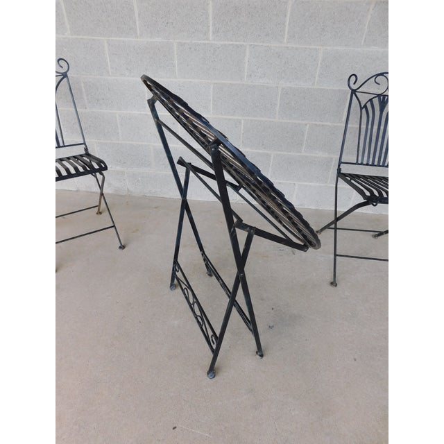 Vintage French Style Wrought Iron Outdoor Dining Bistro 3 Piece Set "A" For Sale - Image 13 of 14