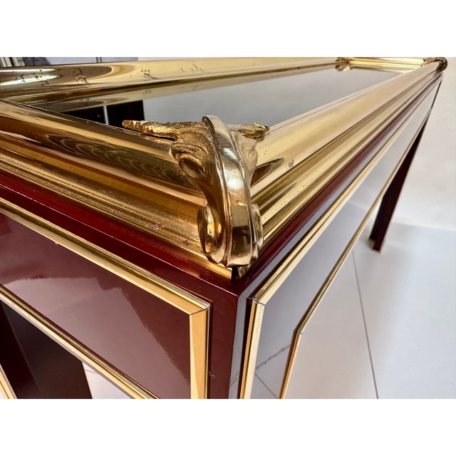 Neo-Classical Console Table with Mirrored Top, Brass Decor and Lacquer Finish from Mariner 1893, Spain, 1970s For Sale - Image 16 of 18