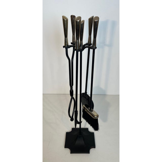 1970s Black and Chrome Lacquered Fireplace Tools on Stand For Sale - Image 5 of 12
