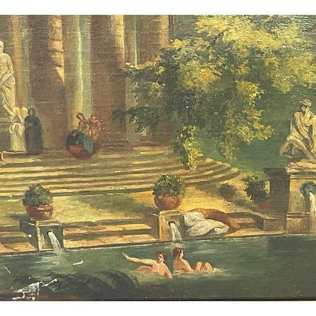 "The Bathing Pool" After Hubert Robert, Oil on Canvas Painting, Framed For Sale - Image 4 of 9