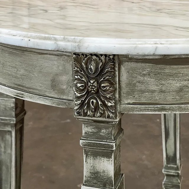 19th Century French Neoclassical Round Painted End Table With Carrara Marble Top For Sale - Image 12 of 13