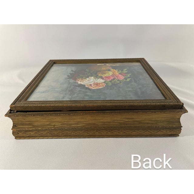 Wood 1940s Large Floral Mirrored Wooden Jewelry, Trinket or Stationary Box For Sale - Image 7 of 12