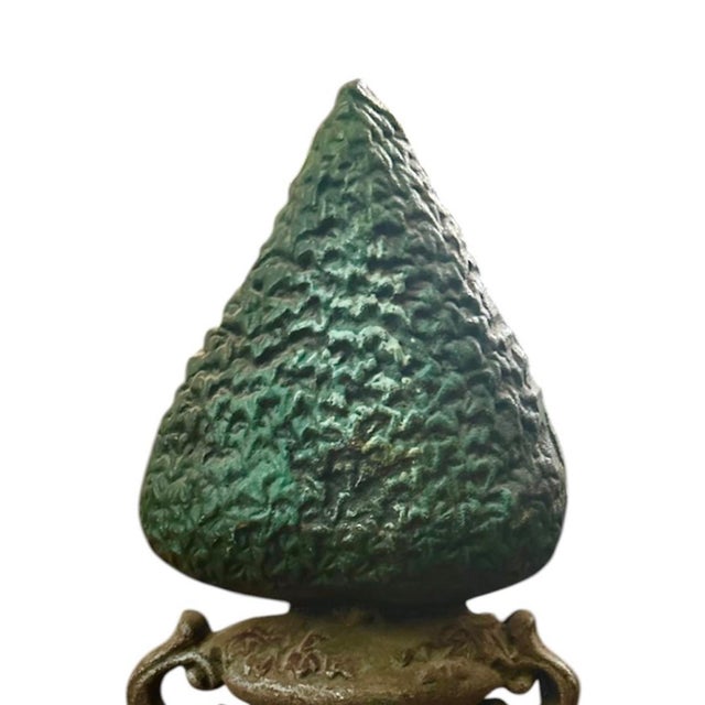 English Vintage Cast Iron Boxwood Topiary Tree in Handled Urn Door Stop For Sale - Image 3 of 6
