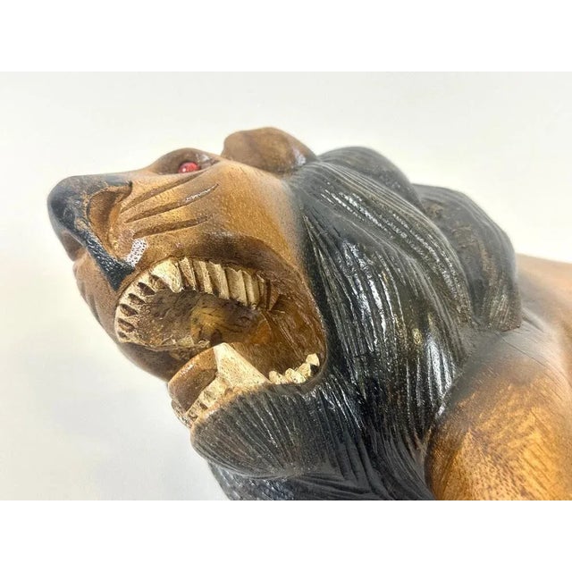 Vintage Wooden Carved Lion Figure, 1930s For Sale - Image 6 of 12