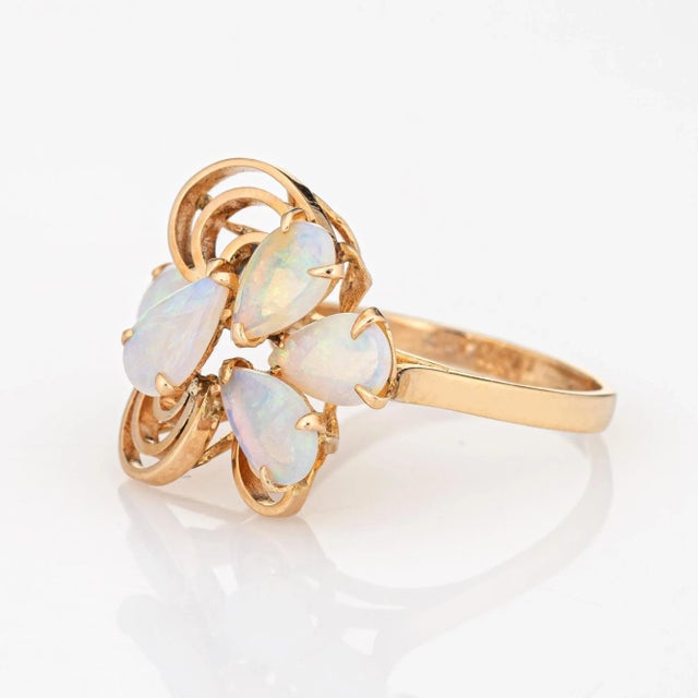 Vintage Opal Ring 14k Yellow Gold Mosaic Cocktail Fine Estate Jewellery size 6.5 For Sale - Image 4 of 7