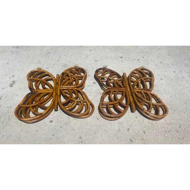Vintage Rattan Butterfly Side Tables, a Pair of Boho-Chic Gems For Sale - Image 9 of 11