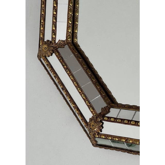 Multi-sided octagonal mirror with brass garlands For Sale - Image 10 of 12