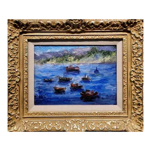 Helen Adrianna Klokke-Boats Anchored in Monterey Bay-1940s Oil Painting