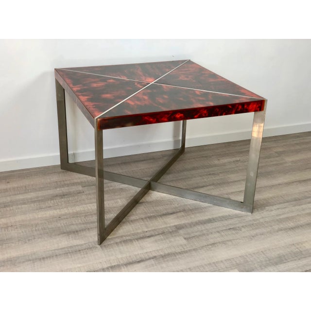Tortoiseshell Acrylic & Steel Table, Italy, 1970s For Sale - Image 6 of 16