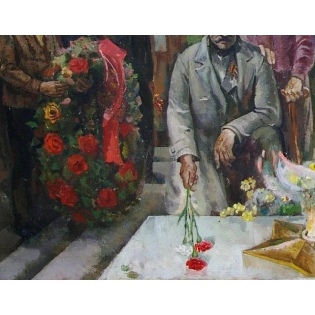 Soviet Era Oil Painting: Ukrainian Artist, War Memorial Scene, 1981 140-184 For Sale - Image 4 of 6