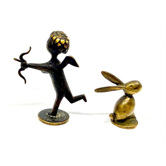 Mid-Century Modern 2 1930’s Hagenauer Werksttate Bronze Figurines “Amor” Cupid and Bunny Rabbit For Sale - Image 3 of 10