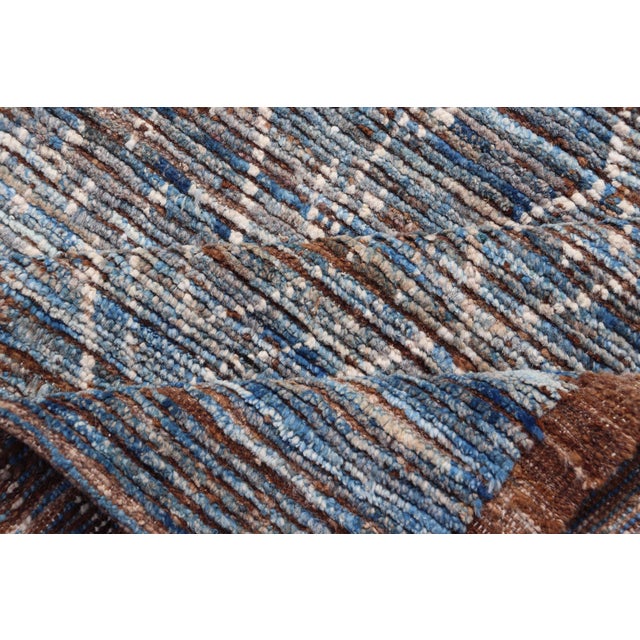 Modern Tribal Rug in Wool With Sub-Geometric Design in Dark Blue, Tan, & Ivory 6'10 X 9'2 For Sale - Image 11 of 11