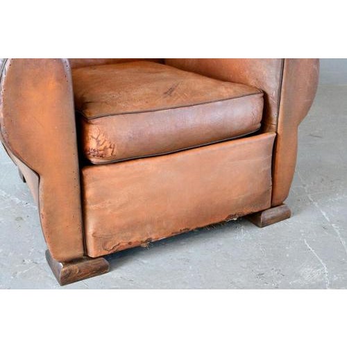 Art Deco French Moustache Backed Leather Armchair, 1920s For Sale - Image 3 of 16