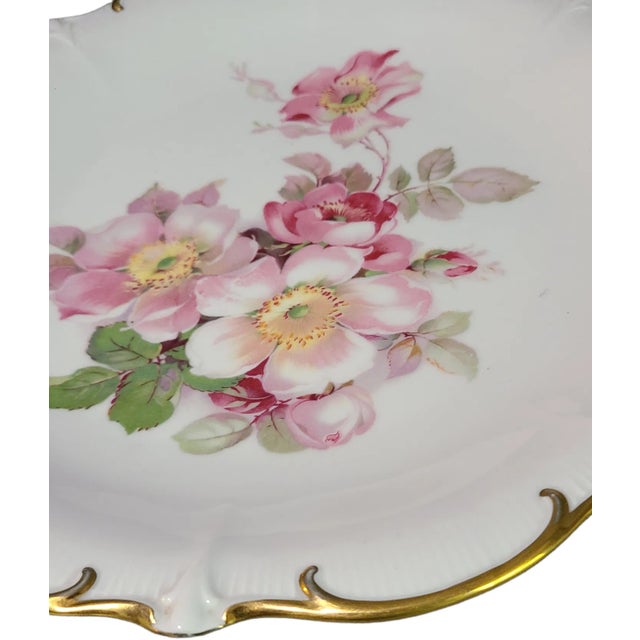 Late 20th Century Romantic Wild Rose Golden Grown Schumann Arzberg Germany Fine Porcelain Serving Plate For Sale - Image 6 of 8