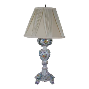 Antique Late 19th Century German Carl Thieme Meissen Dresden Porcelain Banquet Lamp